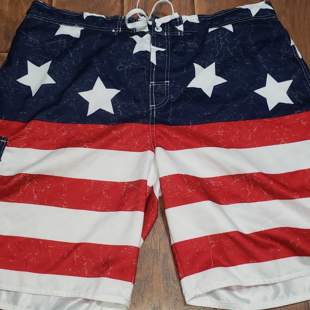Patriotic.Bass Pro Shops Red and White Board Shorts